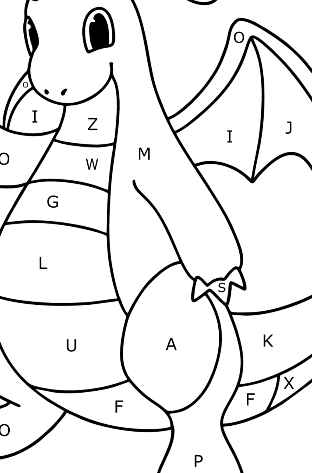 Pokemon Go Dragonite coloring page - Coloring by Letters for Kids