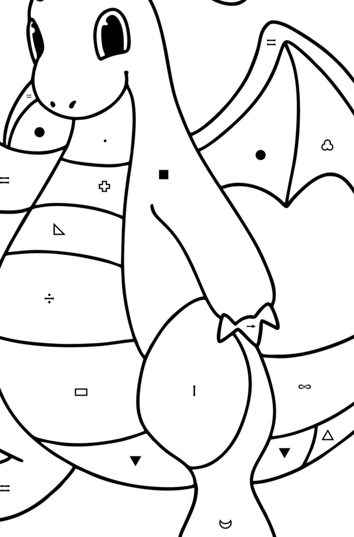 Pokemon Go Dragonite coloring page - Coloring by Symbols and Geometric Shapes for Kids