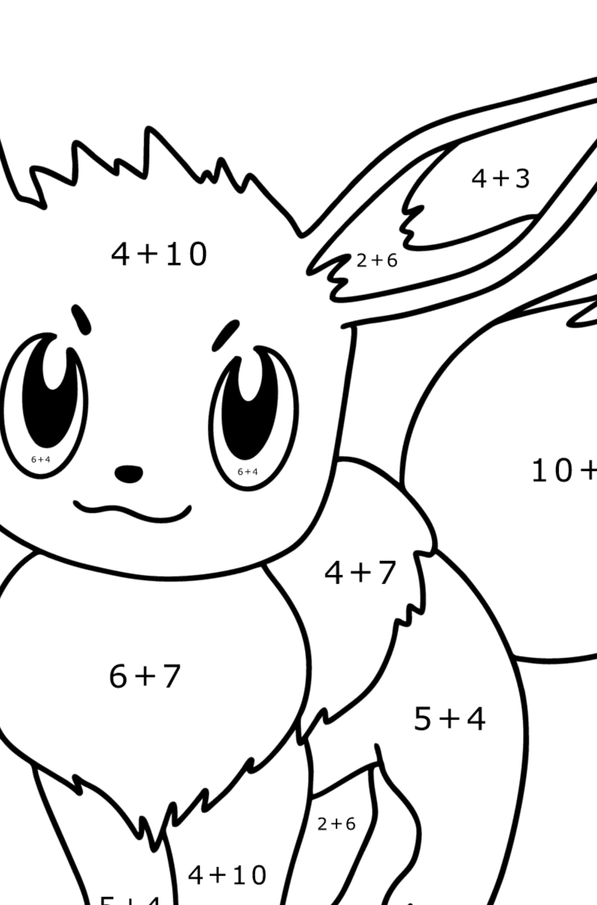 Kleurplaat Pokémon Go Eevee - Wiskunde kleurplaten - optellen voor kinderen