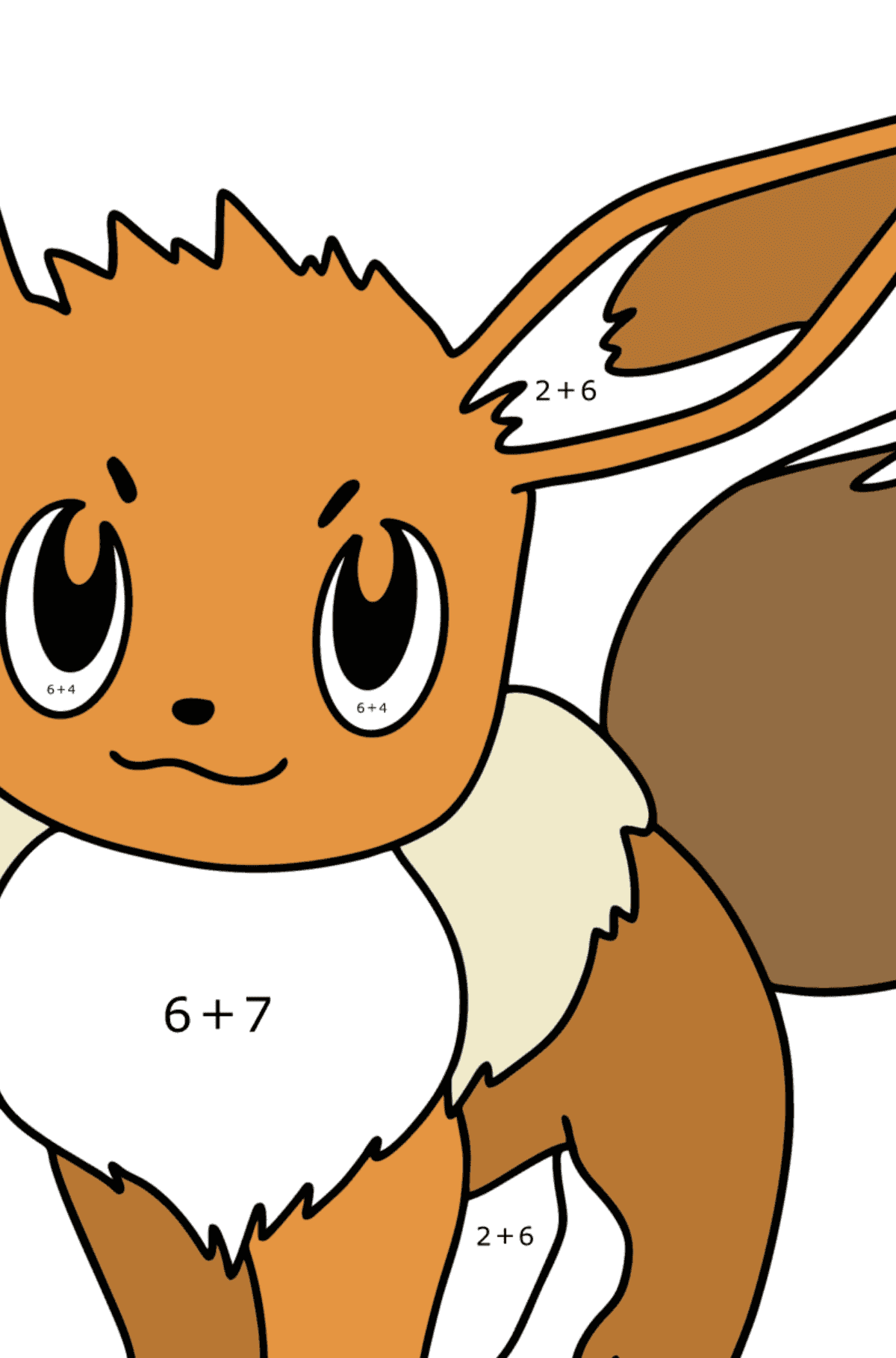 Tegning til farvning Pokémon Go Eevee - Matematisk farvelægning side -- Tilføjelse for børn