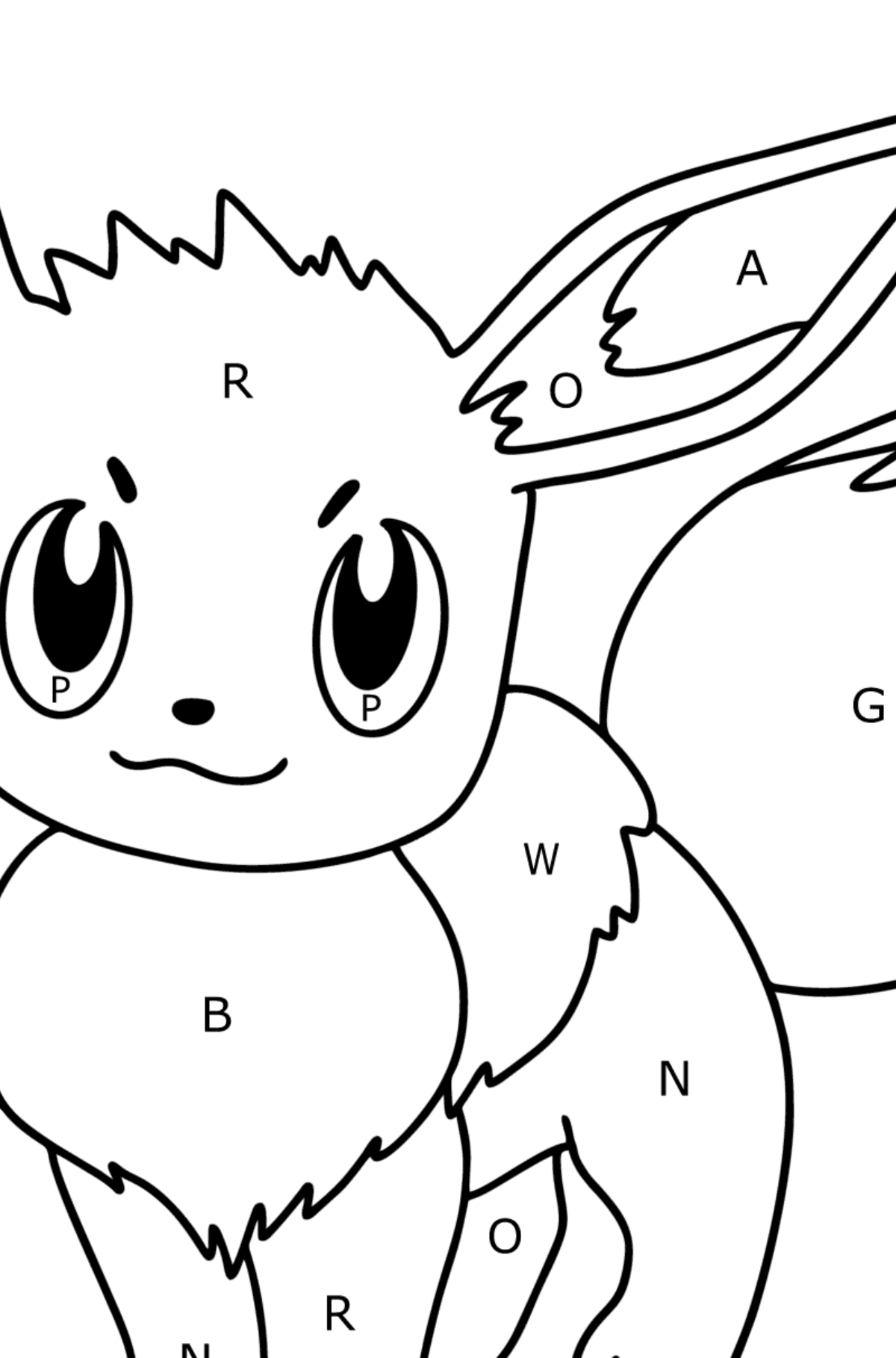 Coloriage Pokemon Go Eevee - Coloriage par Lettres pour les Enfants
