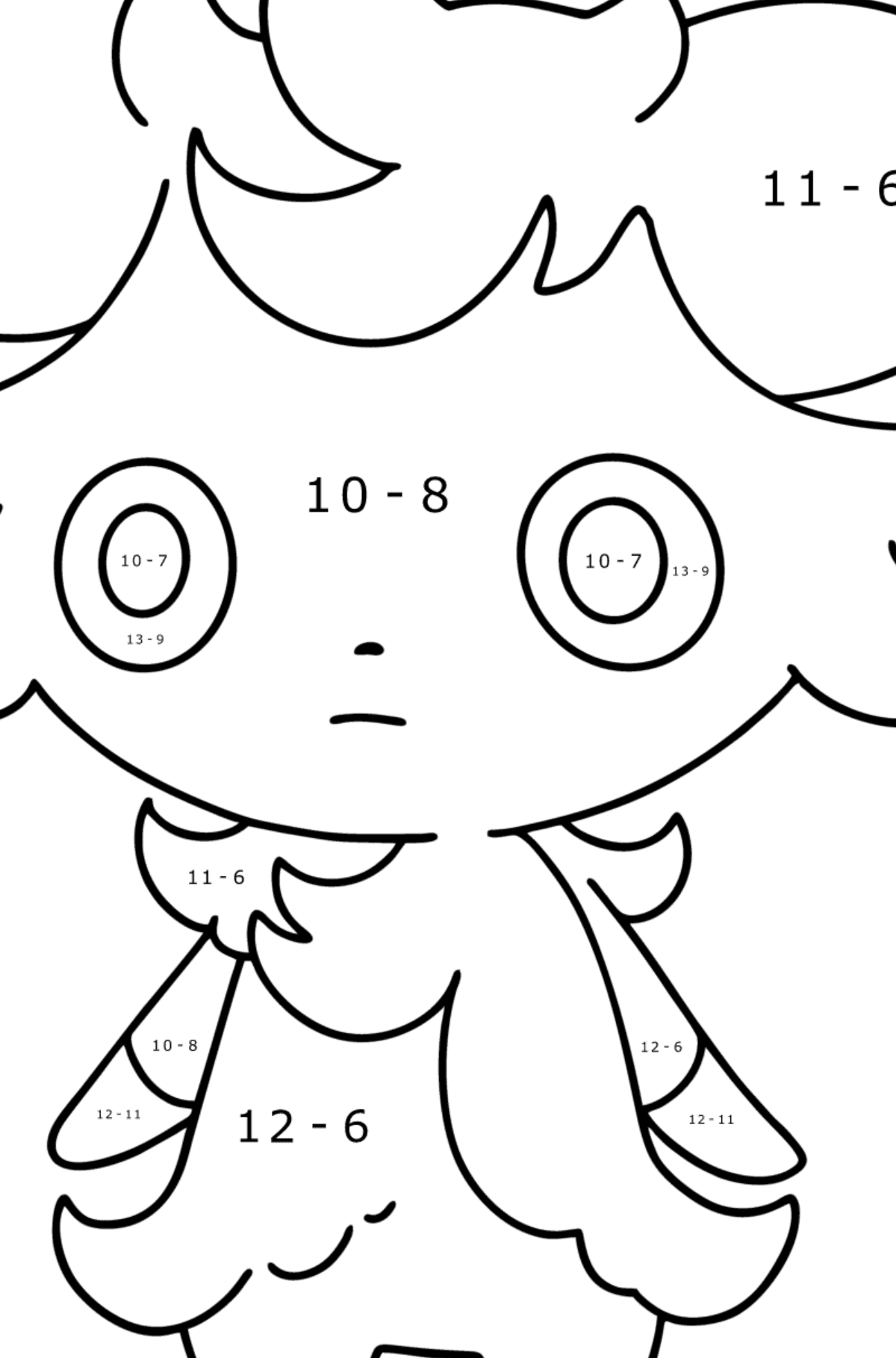 Pokemon Go Espurr coloring page - Math Coloring - Subtraction for Kids