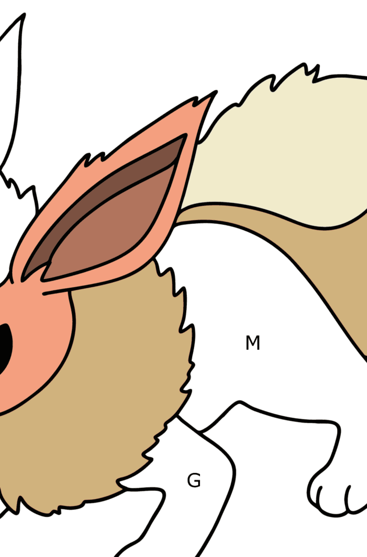 Tegning til farvning Flareon - Farvelægning af brevene for børn