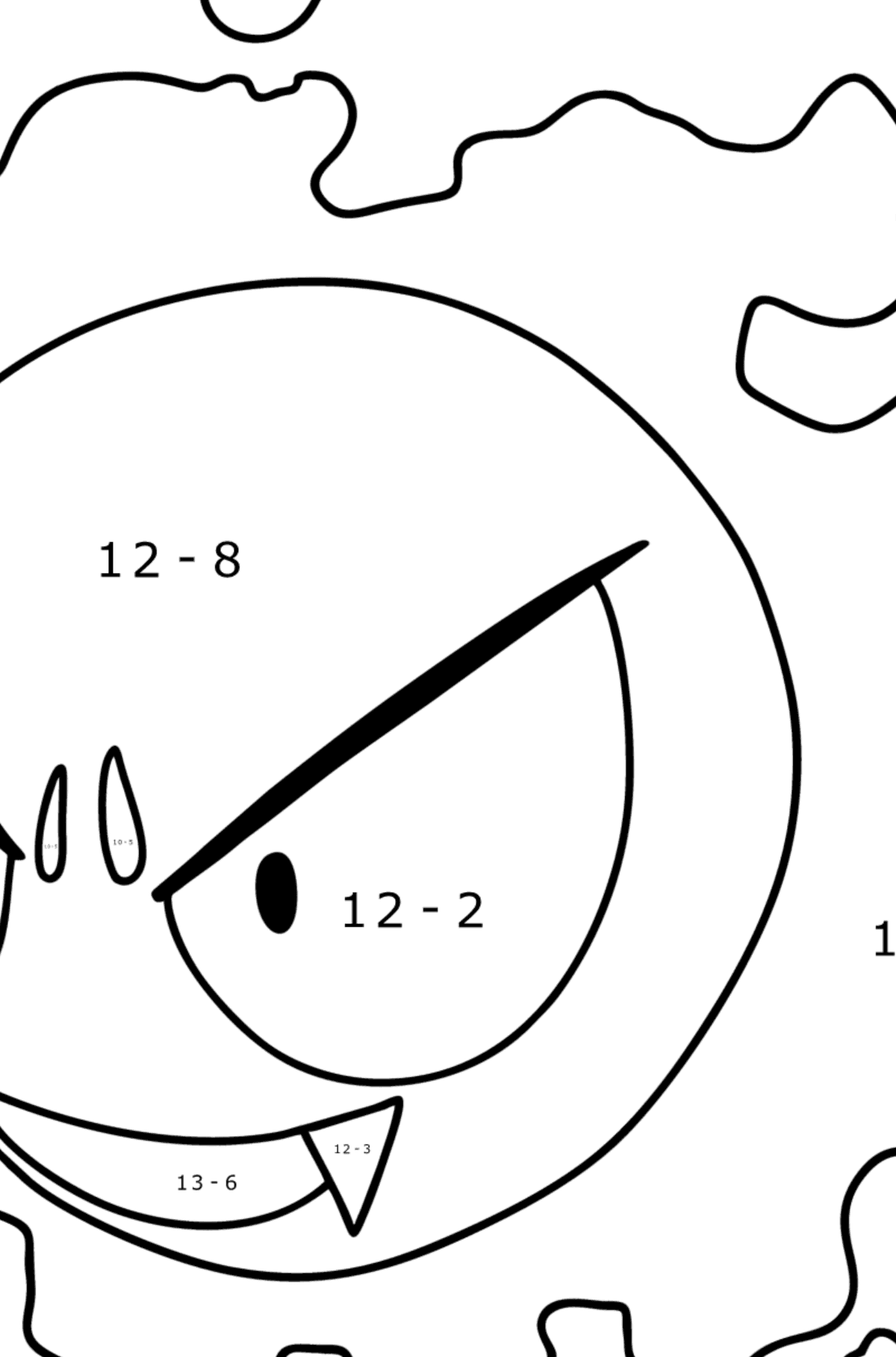 Pokémon Go Gastly coloring page - Math Coloring - Subtraction for Kids