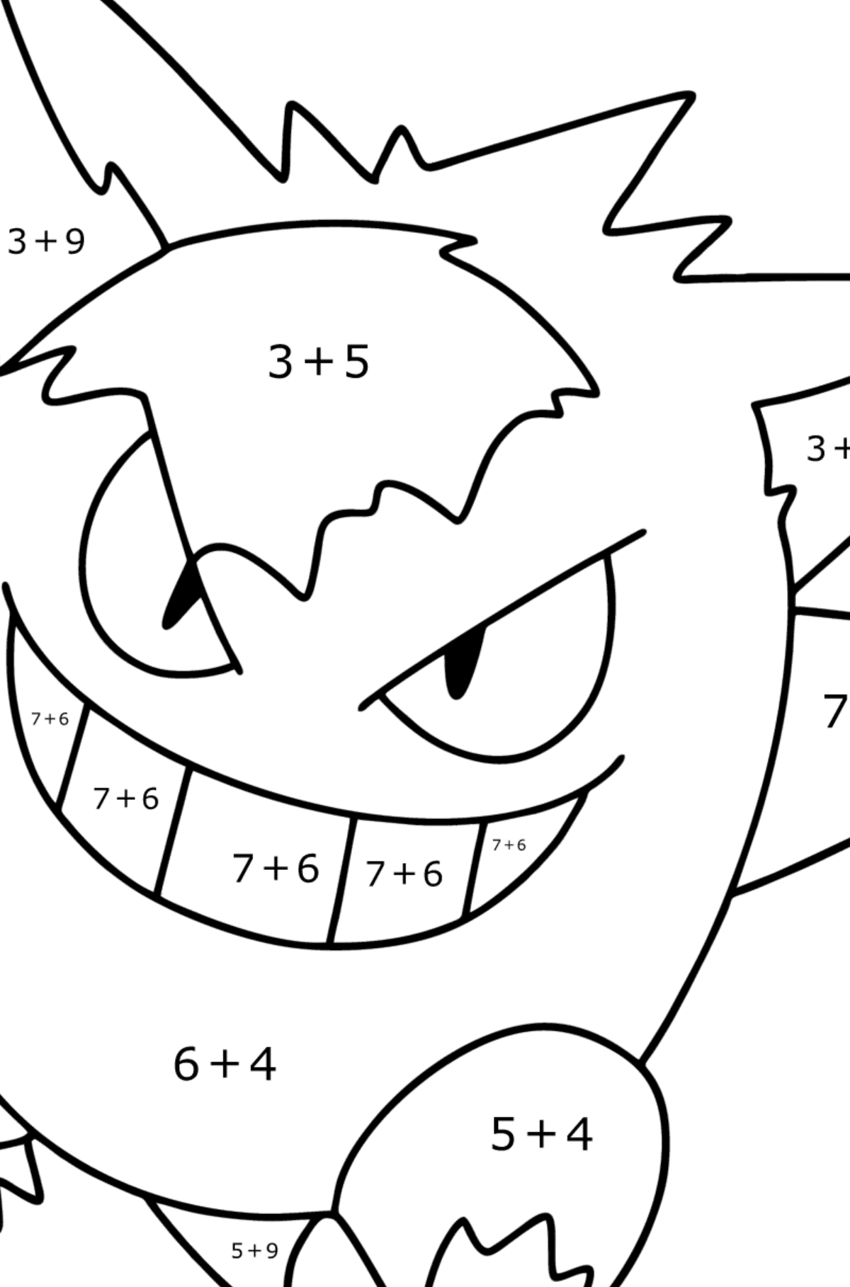 Tegning til farvning Pokémon Go Gengar - Matematisk farvelægning side -- Tilføjelse for børn