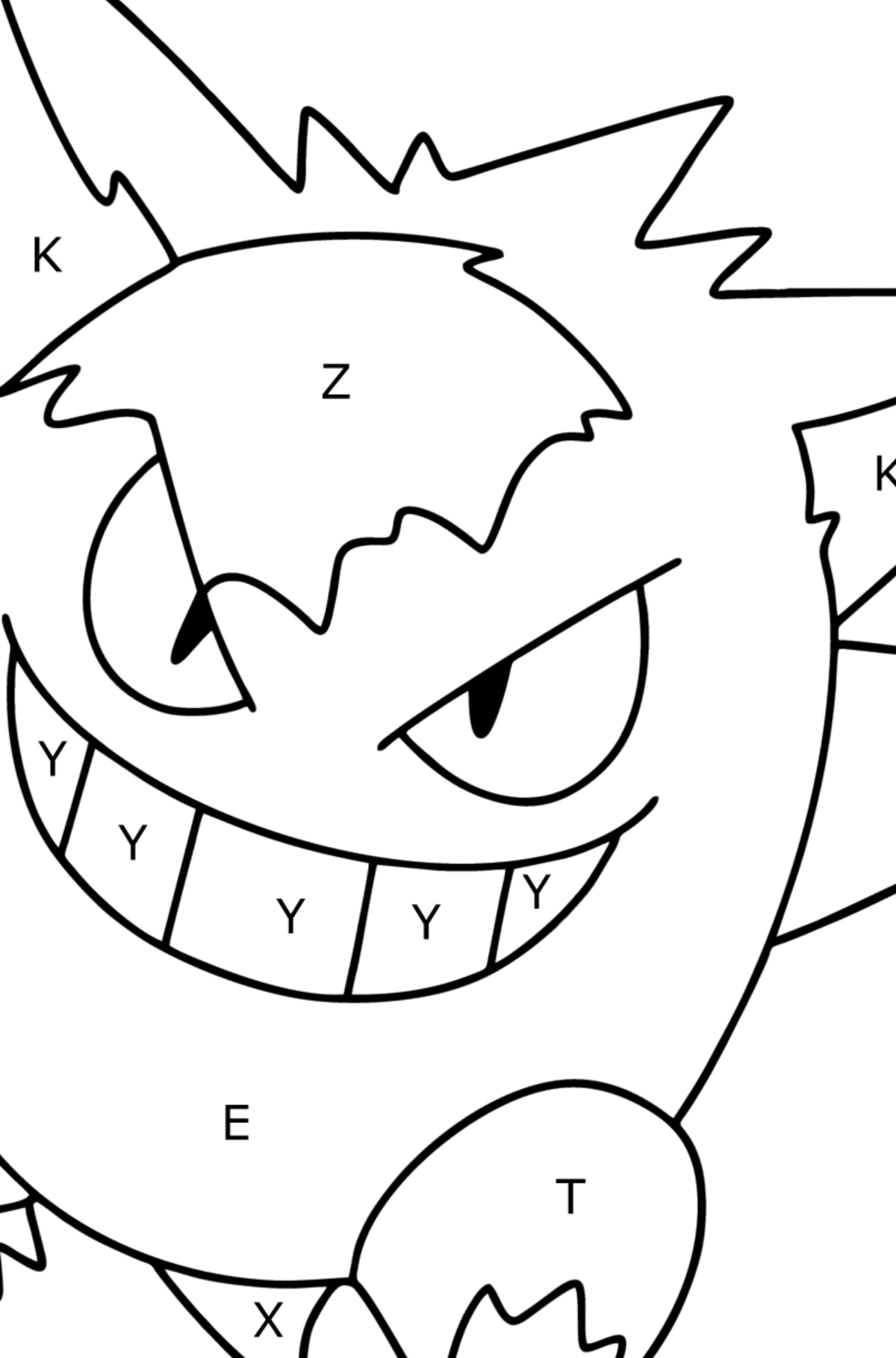 Pokémon Go Gengar coloring page - Coloring by Letters for Kids