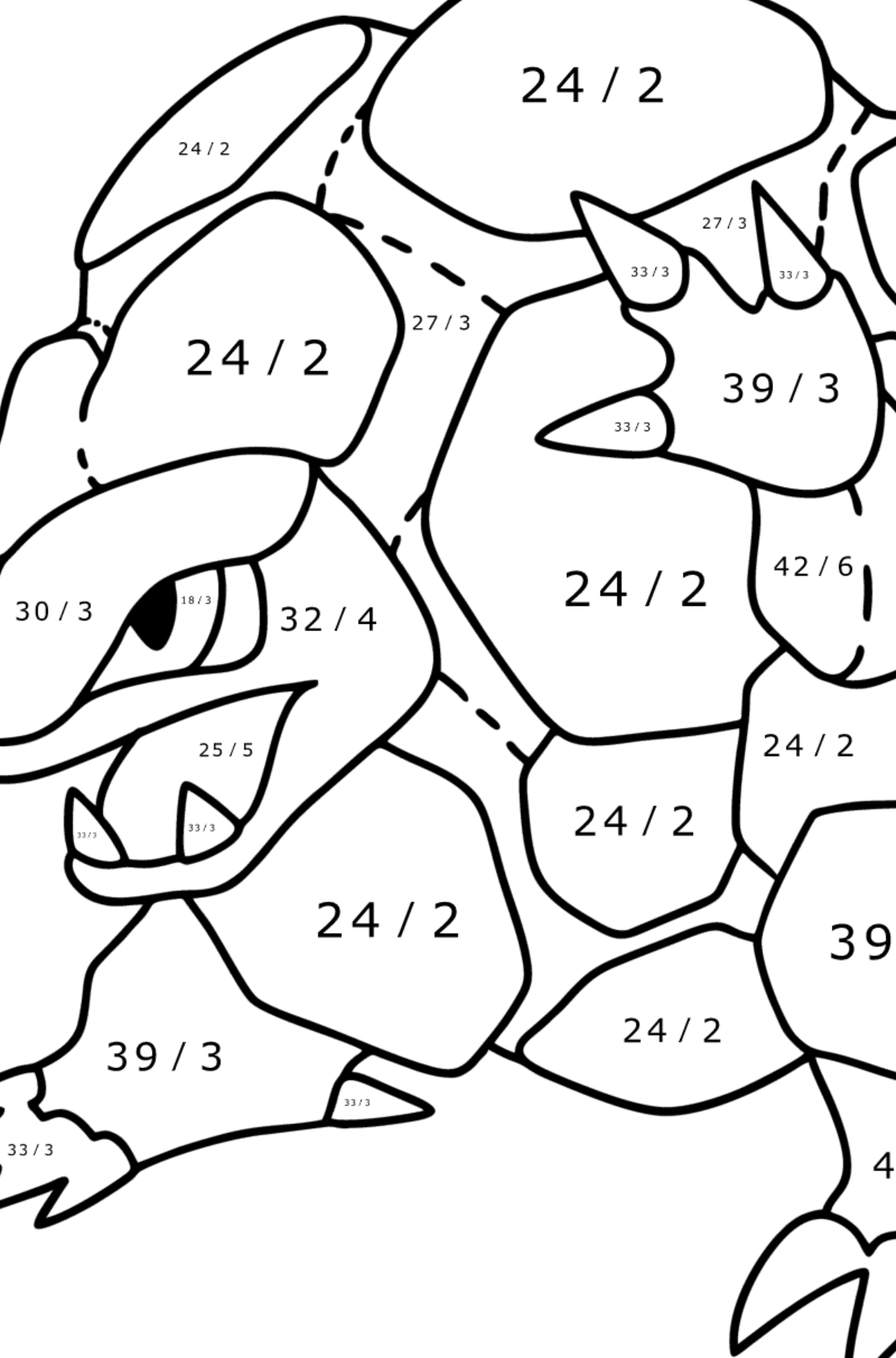 Pokemon Go Golem coloring page - Math Coloring - Division for Kids