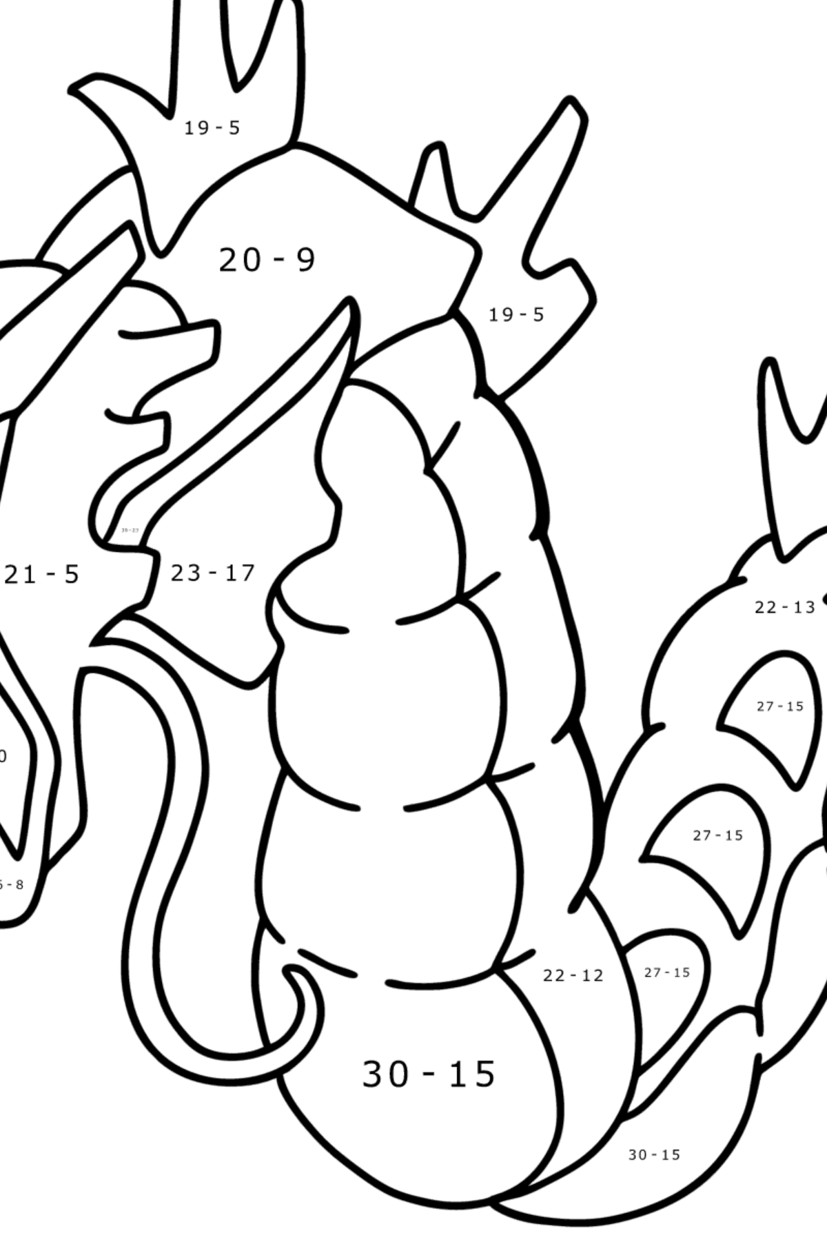 Coloring page Pokemon Go Gyarados - Math Coloring - Subtraction for Kids