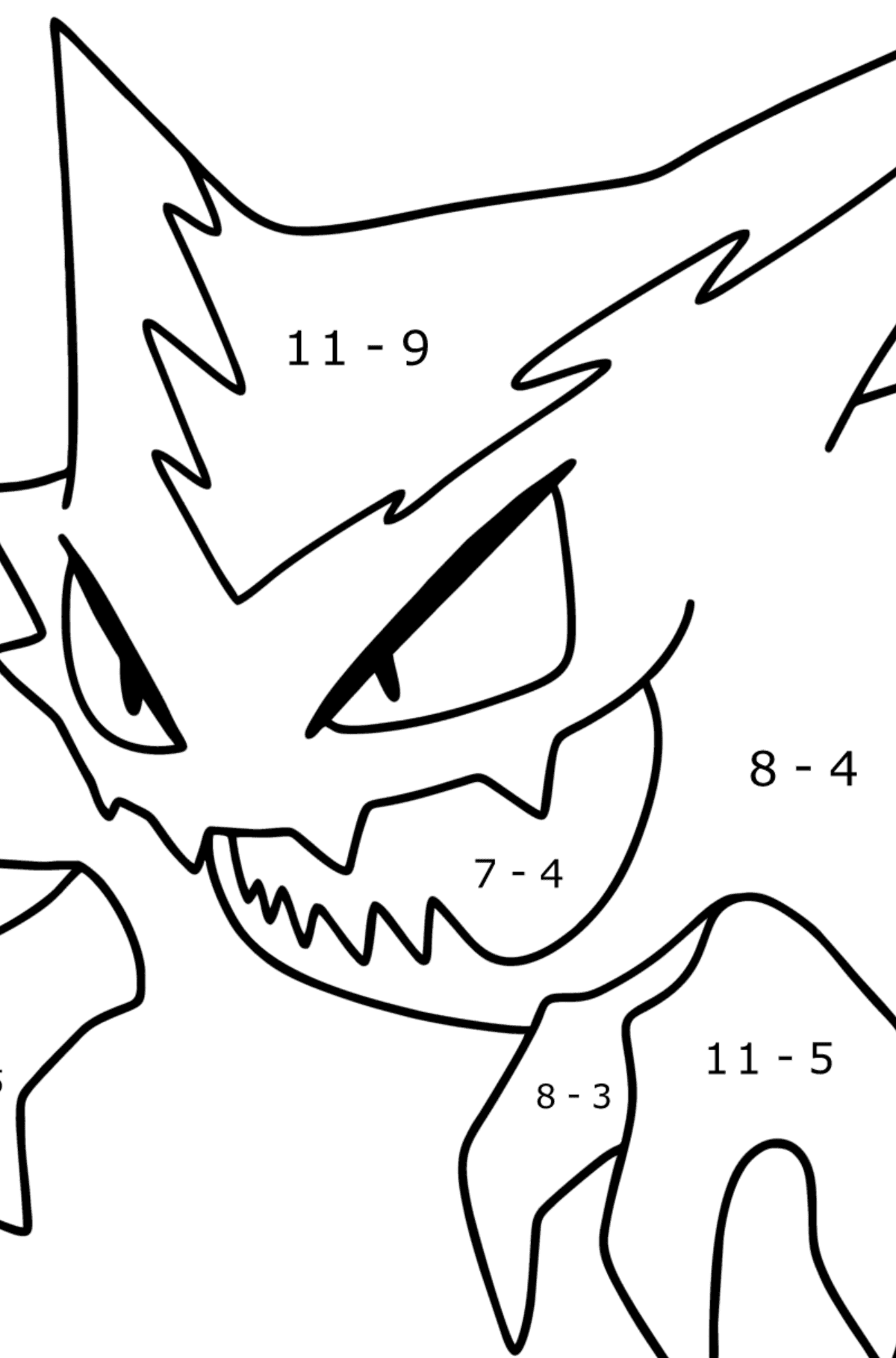 Tegning til farvning Pokémon Go Haunter - Matematisk farvelægning side -- Subtraktion for børn