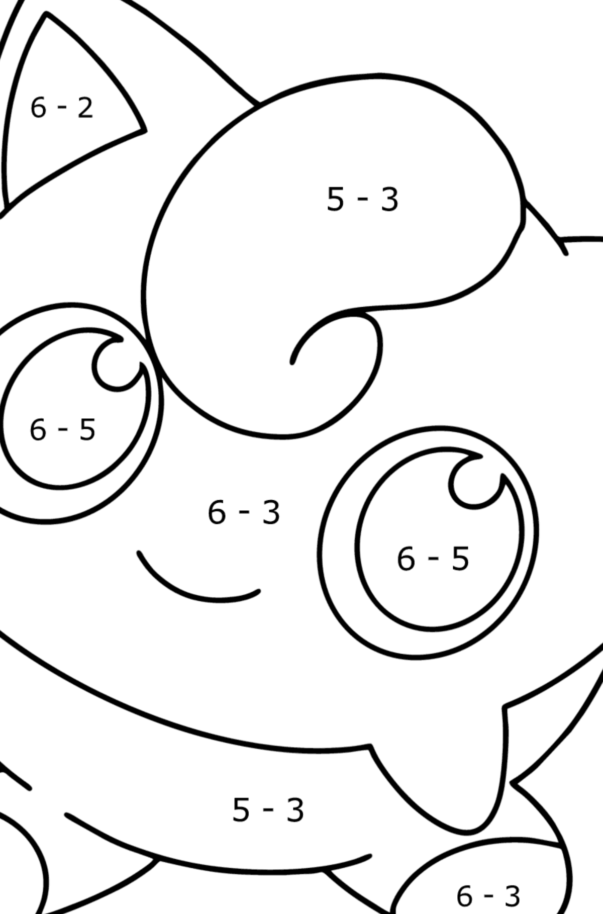 Desenho de Pokémon Go Jigglypuff para colorir - Colorindo com Matemática - Subtração para Crianças