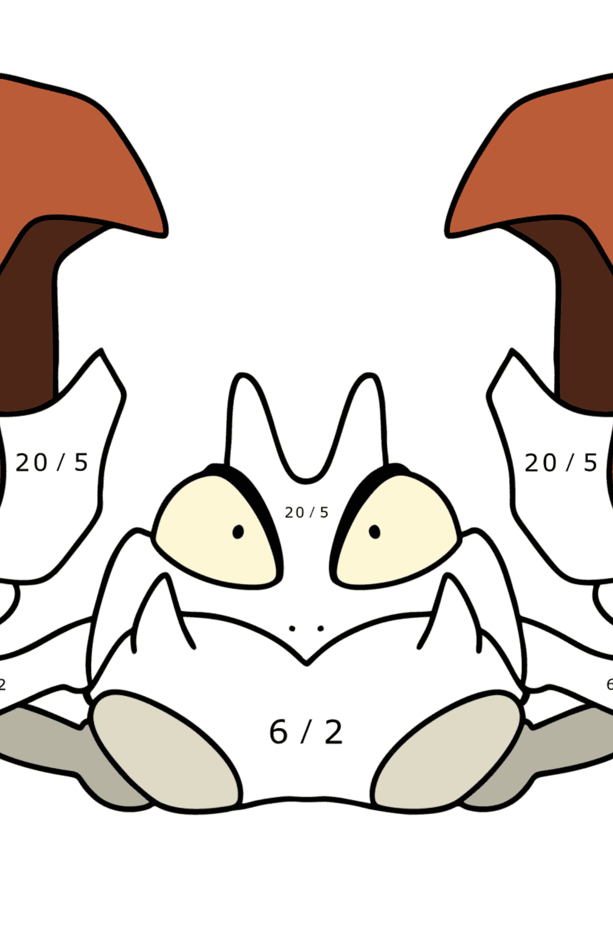 Tegning til farvning Pokémon Go Krabby - Matematisk farvelægning side -- Division for børn