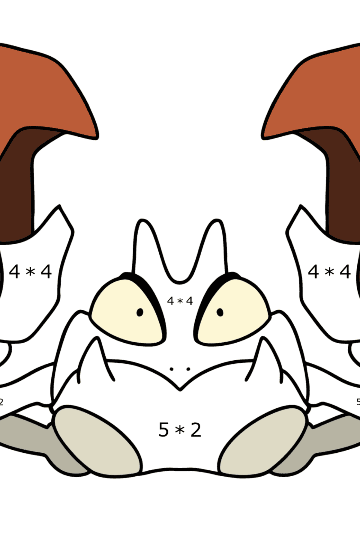 Tegning til farvning Pokémon Go Krabby - Matematisk farvelægning side -- Multiplikation for børn