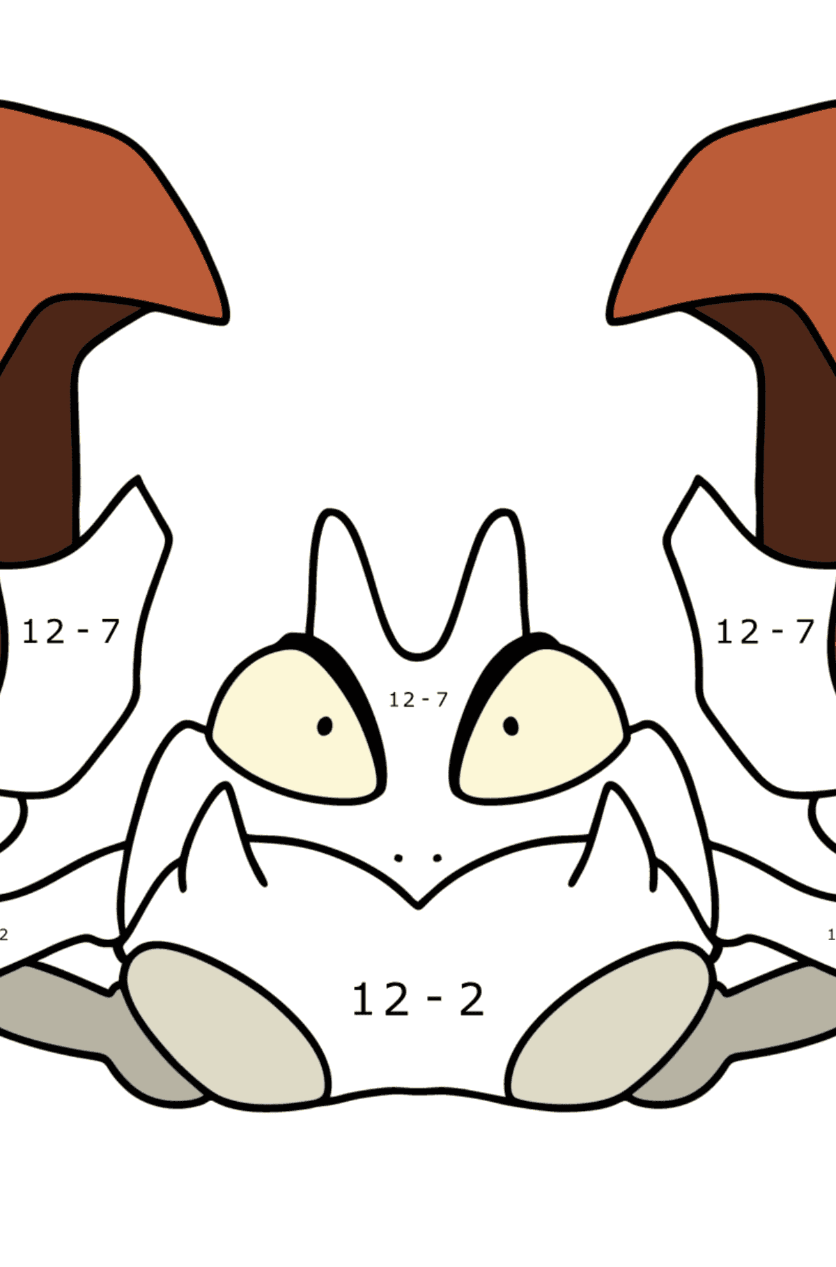 Tegning til farvning Pokémon Go Krabby - Matematisk farvelægning side -- Subtraktion for børn