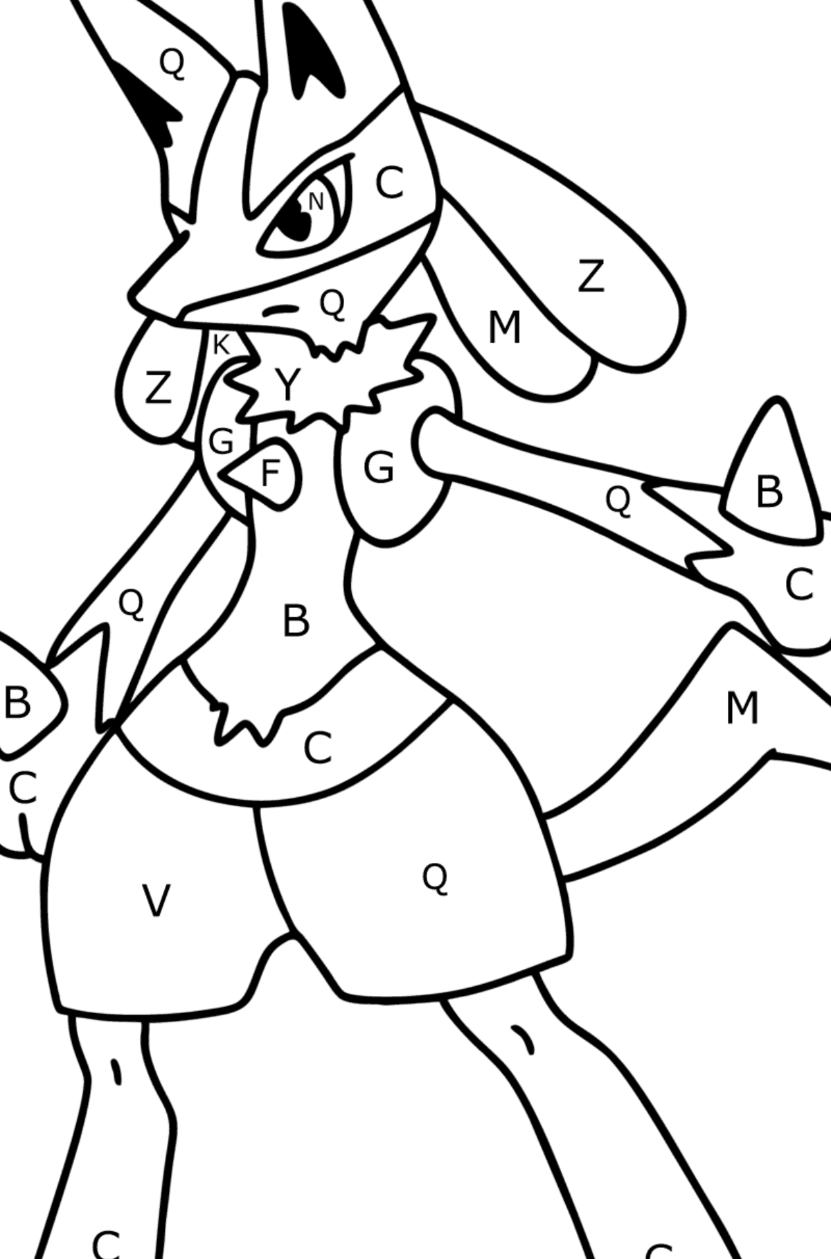 Coloring page Pokemon Go Lucario - Coloring by Letters for Kids