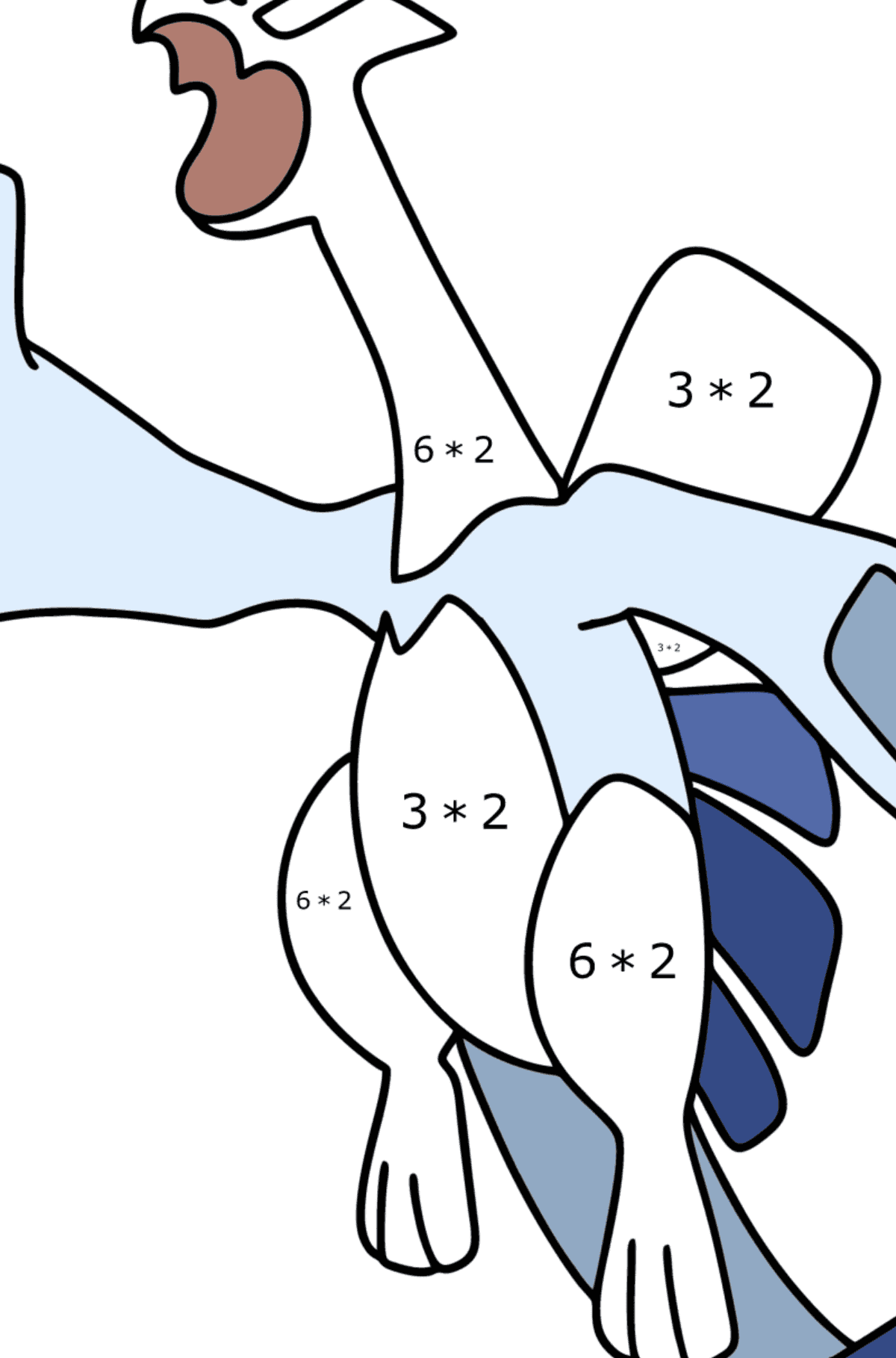 Tegning til farvning Pokémon Go Lugia - Matematisk farvelægning side -- Multiplikation for børn