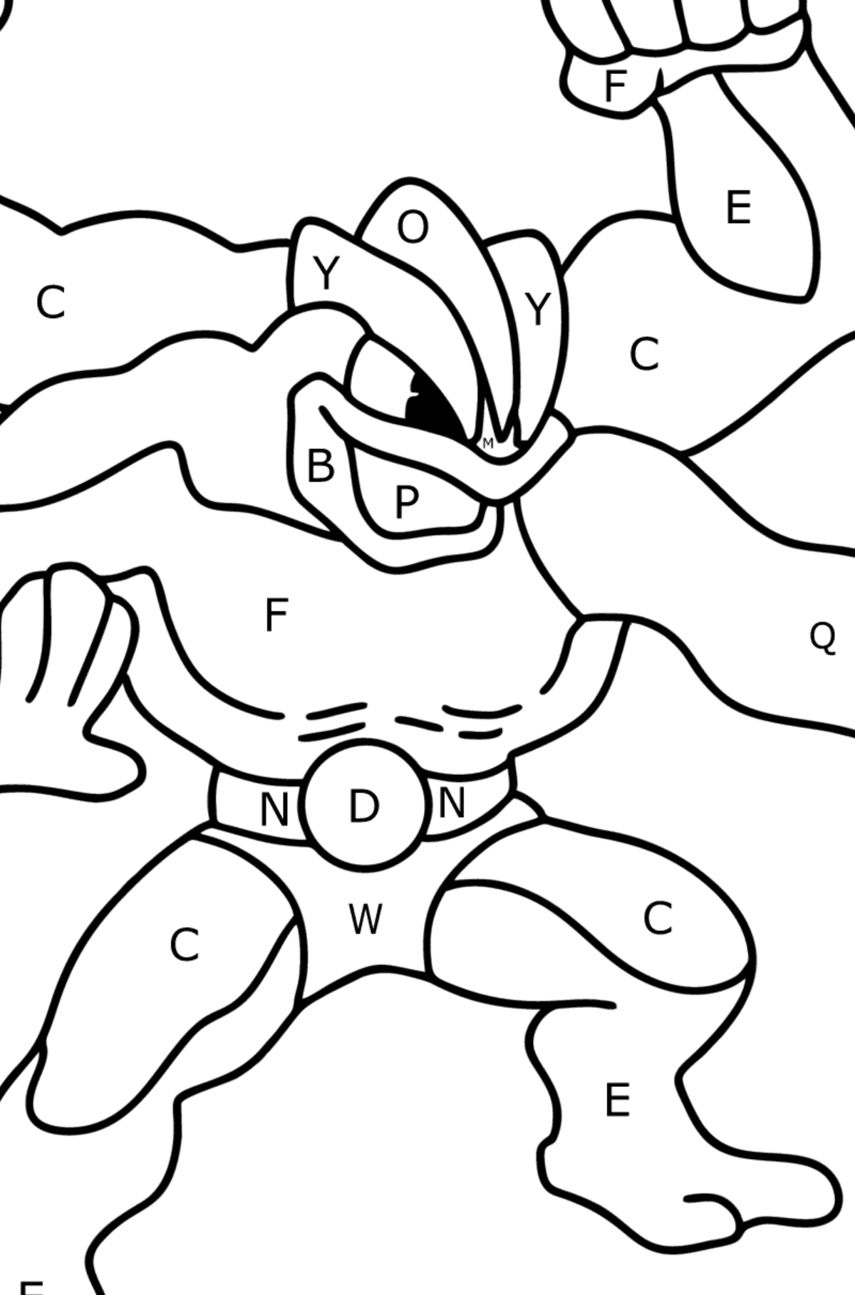 Coloring page Pokemon Go Machamp - Coloring by Letters for Kids