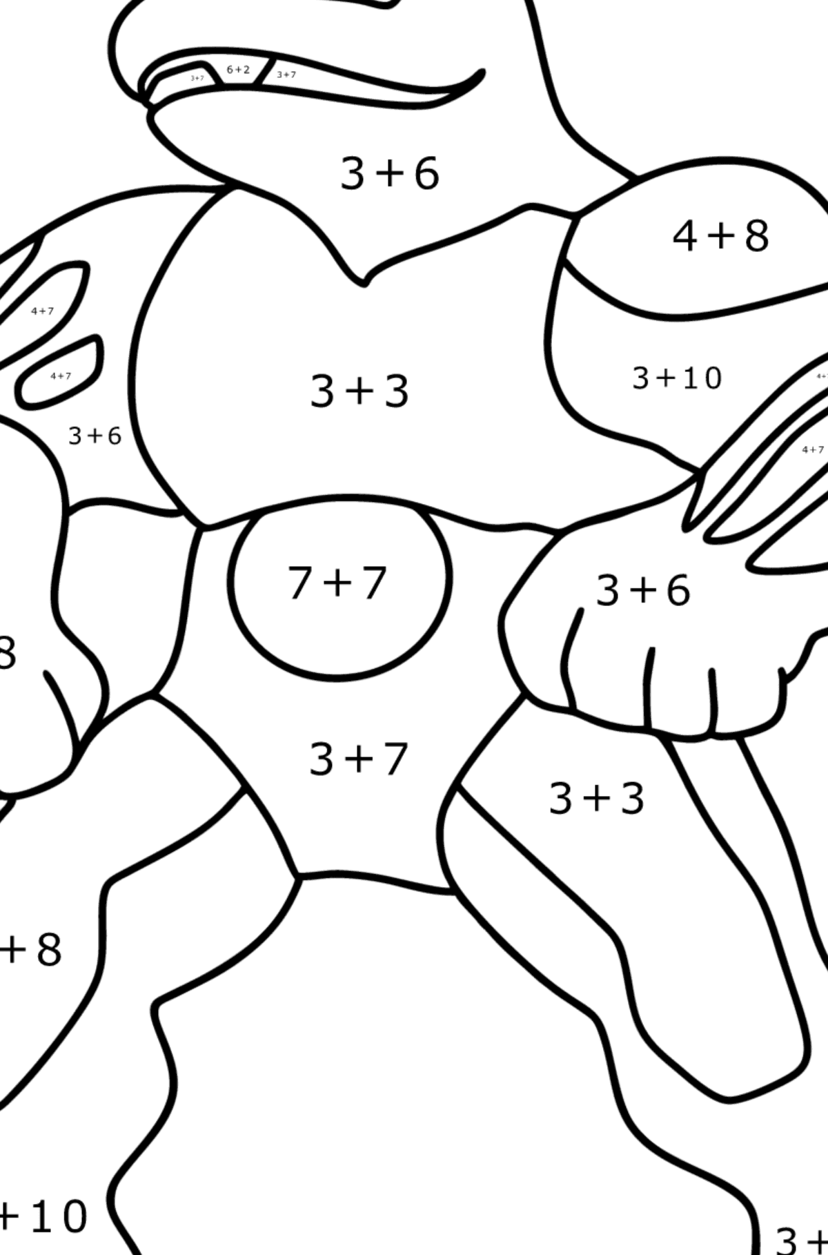 Ausmalbild Pokemon Go Machoke - Mathe Ausmalbilder - Addition für Kinder
