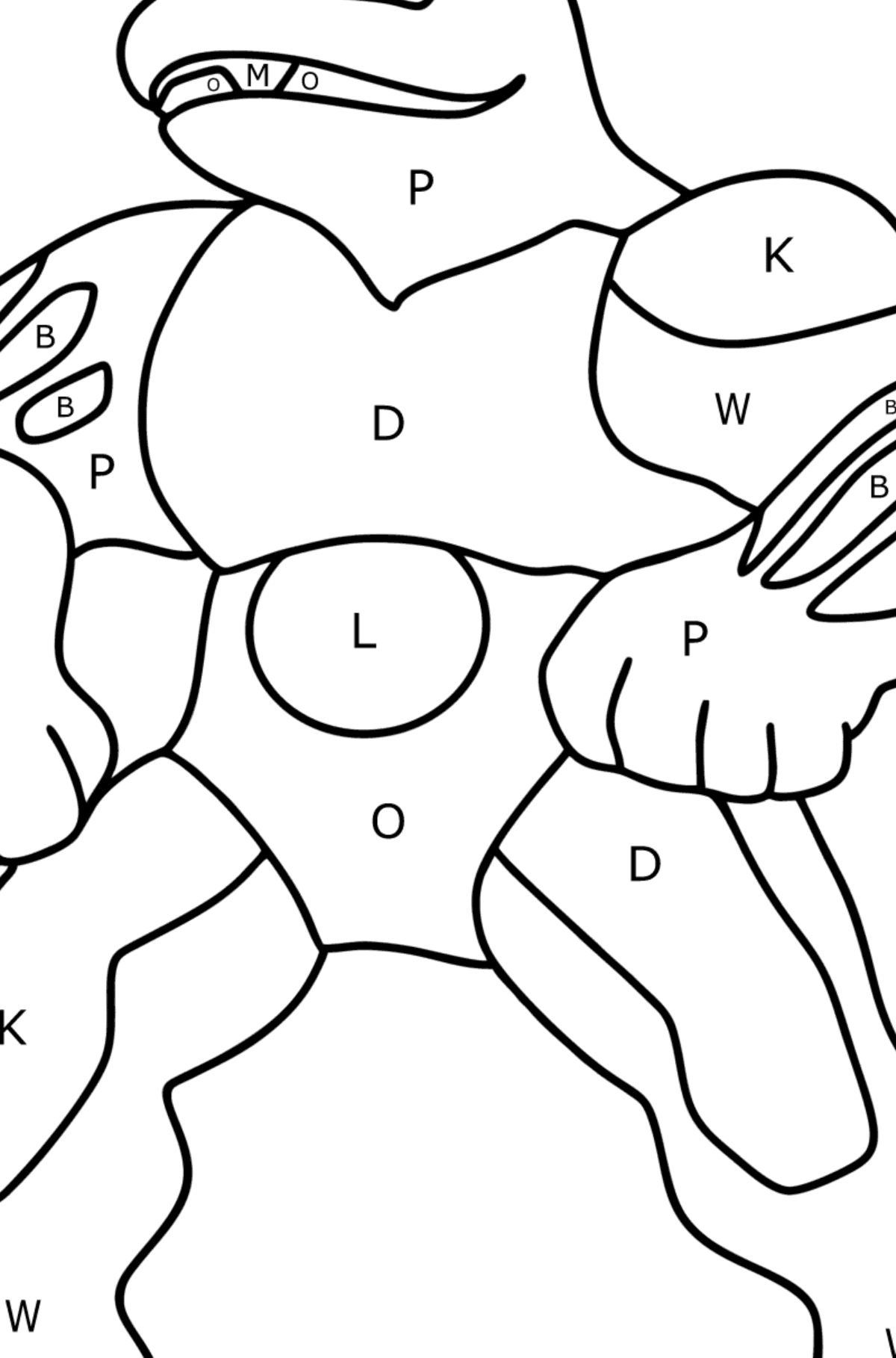 Coloring page Pokemon Go Machoke - Coloring by Letters for Kids