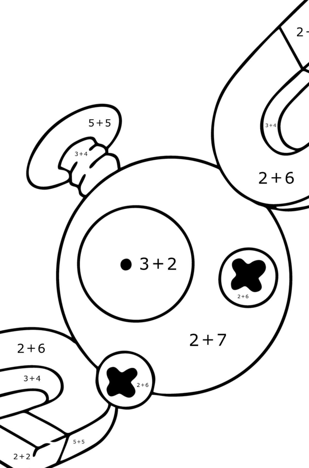 Dibujo de Pokémon Go Magnemite para colorear - Colorear con Matemáticas - Sumas para Niños