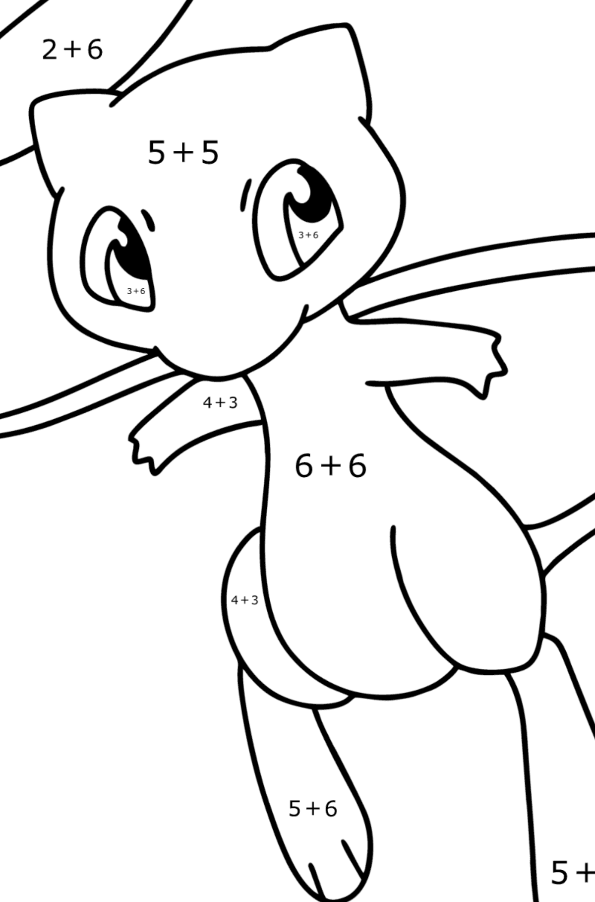 Ausmalbild Pokemon Go Mew - Mathe Ausmalbilder - Addition für Kinder