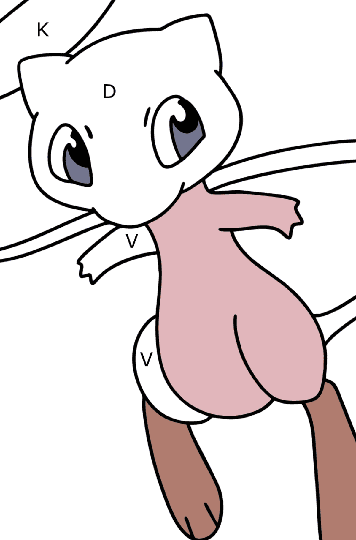 Ausmalbild Pokemon Go Mew - Ausmalen nach Buchstaben für Kinder