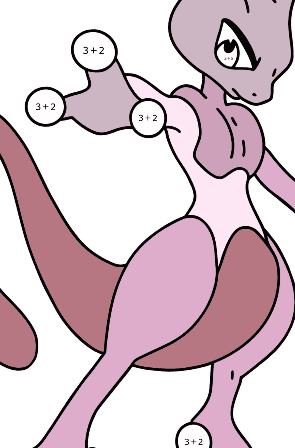 Tegning til farvning Pokémon Go Mewtwo - Matematisk farvelægning side -- Tilføjelse for børn