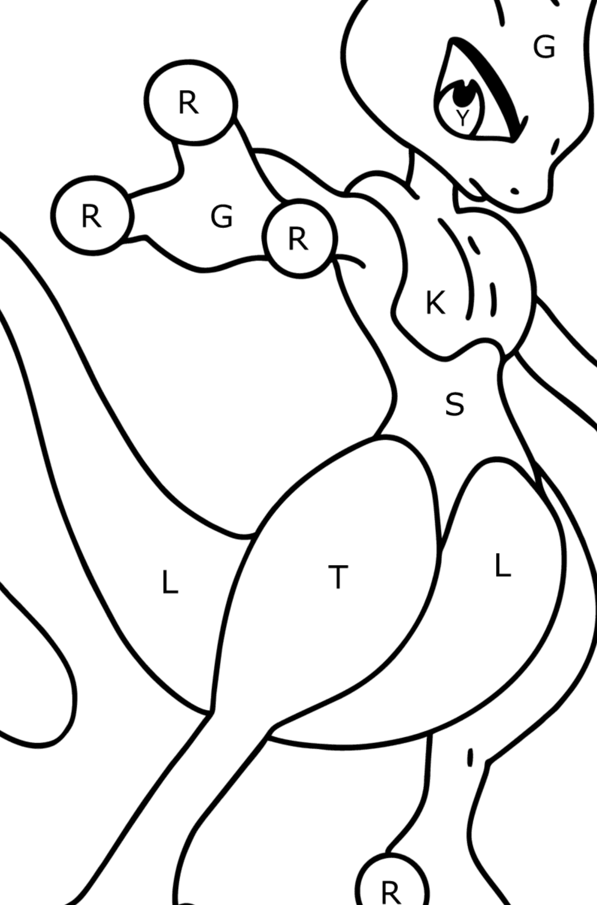 Coloring page Pokemon Go Mewtwo - Coloring by Letters for Kids