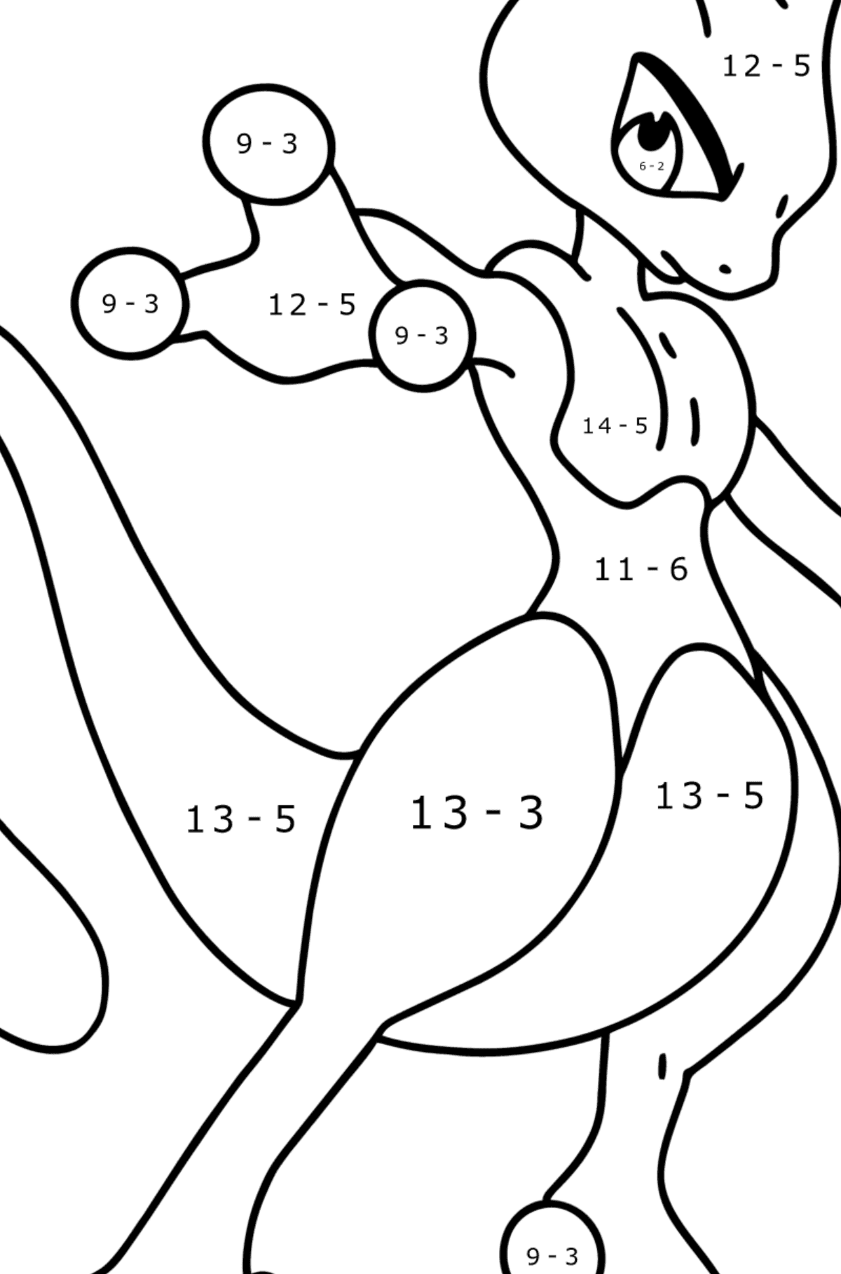 Coloring page Pokemon Go Mewtwo - Math Coloring - Subtraction for Kids