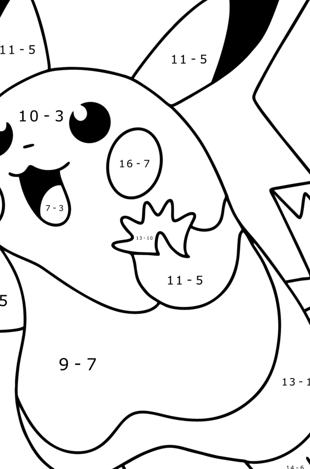 Coloring page Pokémon Go Picachu - Math Coloring - Subtraction for Kids