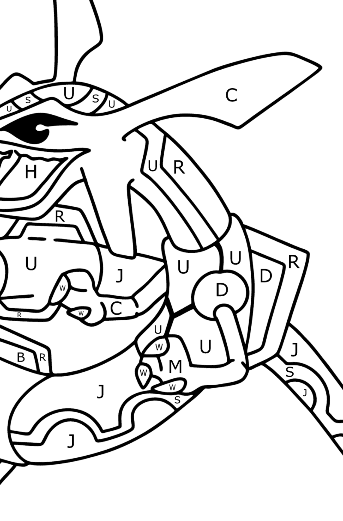 Coloring page Pokemon Go Rayquaza - Coloring by Letters for Kids