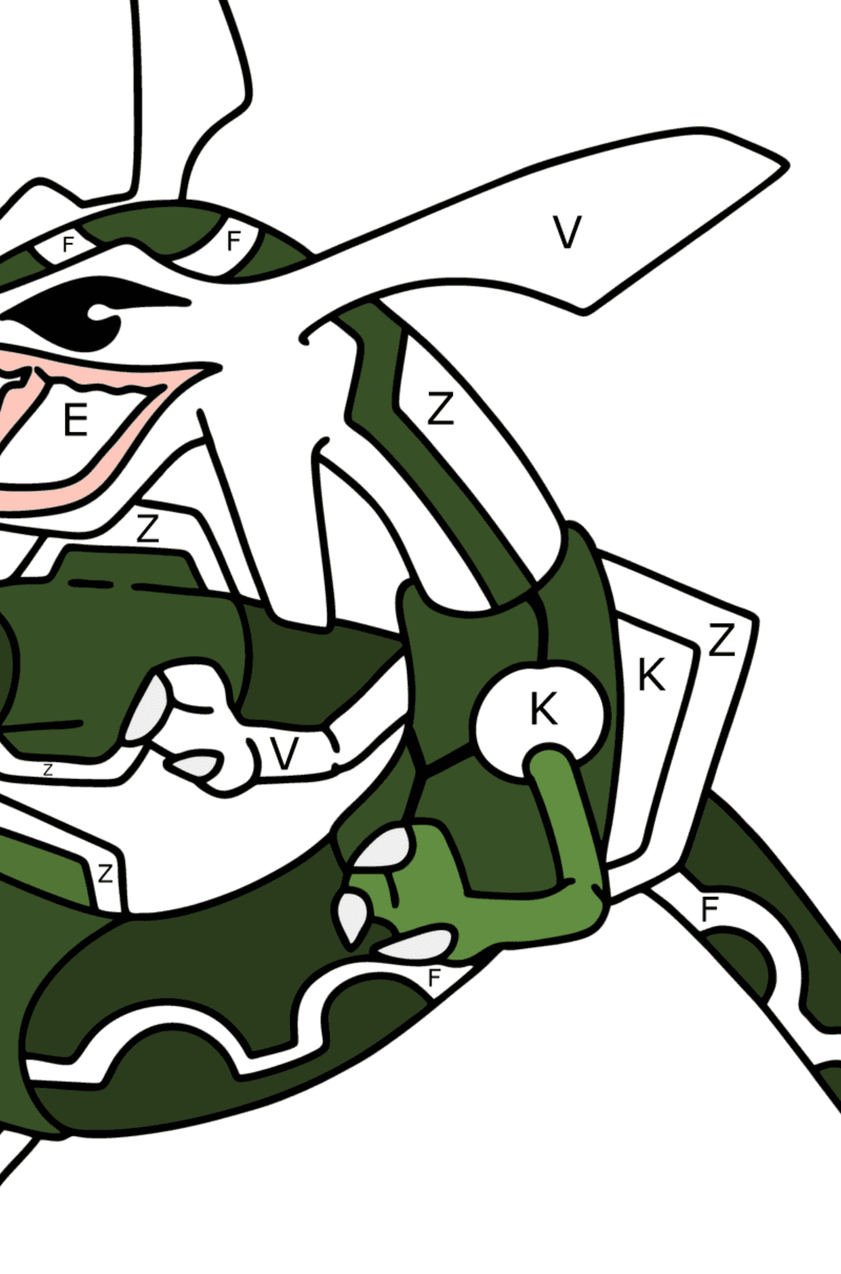 Coloriage Pokemon Go Rayquaza - Coloriage par Lettres pour les Enfants