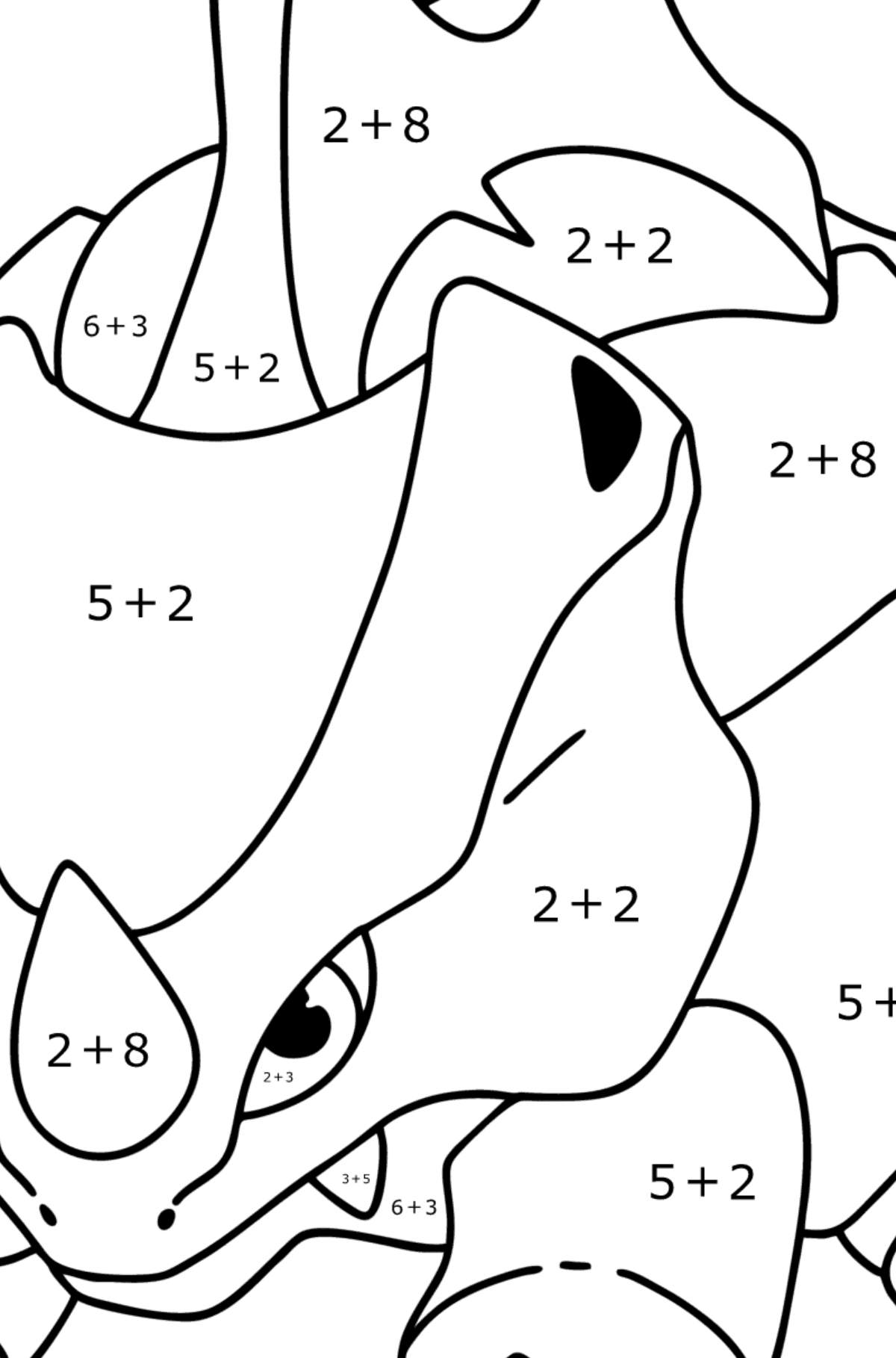 Розмальовка Pokemon Go Rhyhorn - Математична Розмальовка Додавання для дітей