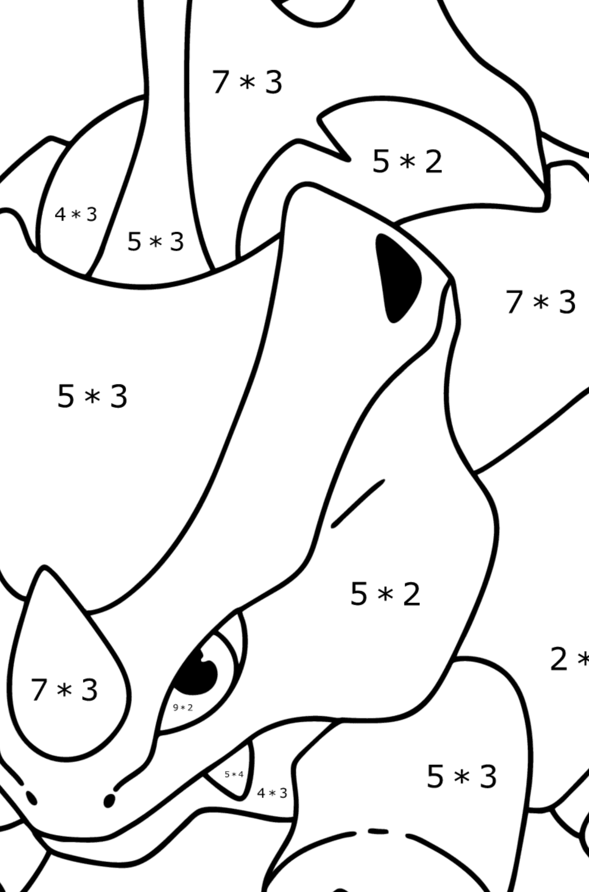 Розмальовка Pokemon Go Rhyhorn - Математична Розмальовка Множення для дітей