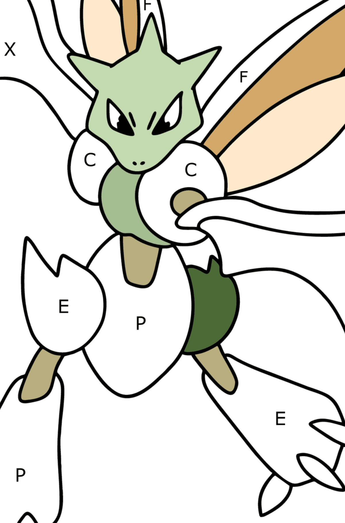 Coloring page Pokemon Go Scyther - Coloring by Letters for Kids