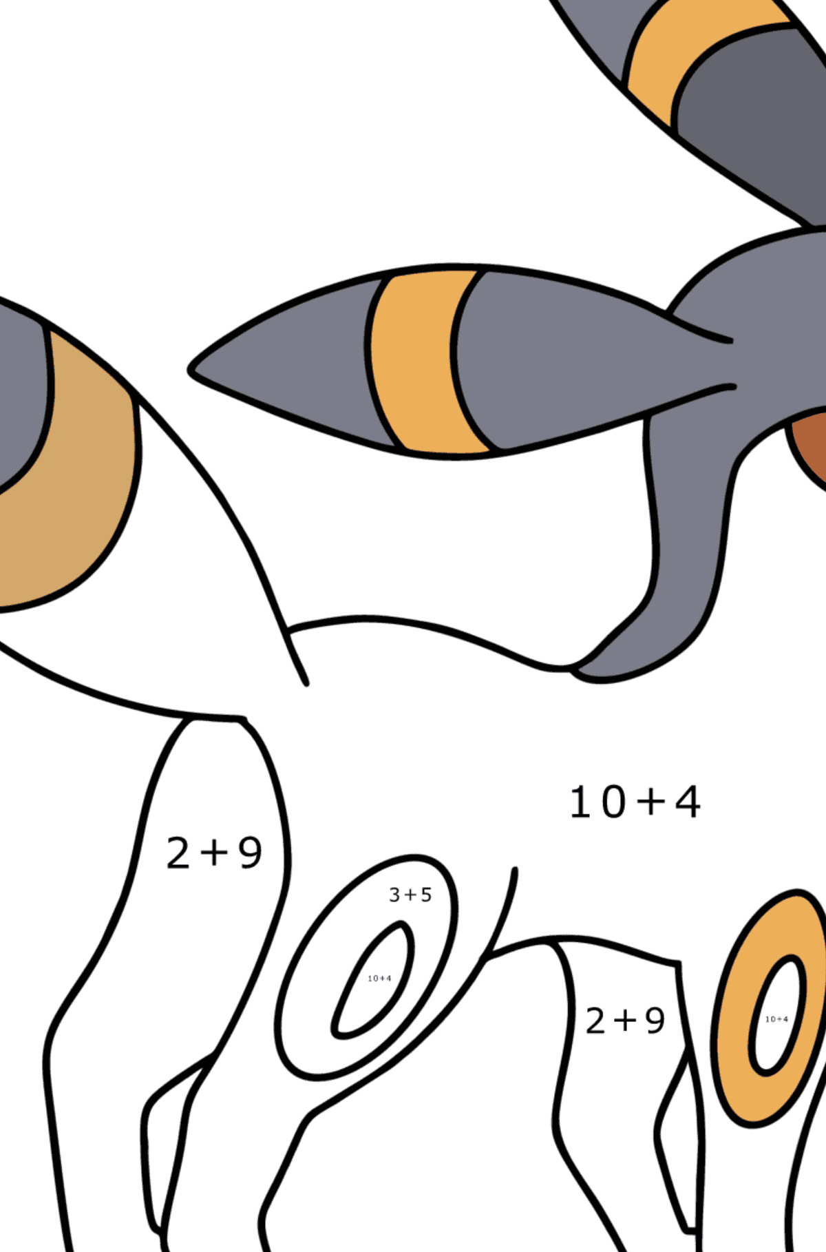 Ausmalbild Pokemon Go Umbreon - Mathe Ausmalbilder - Addition für Kinder