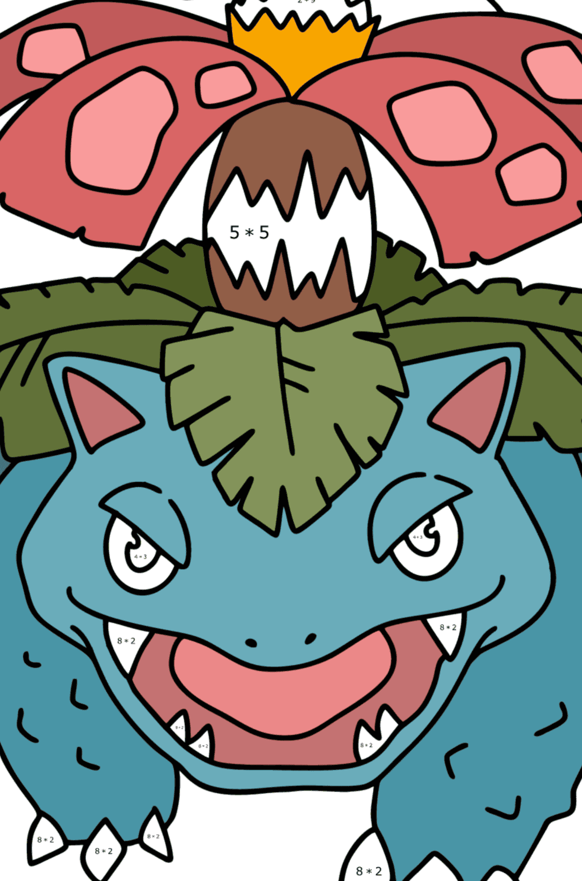 Målarbild Pokémon Go Venusaur - Matematik Färgläggning - Multiplikation för barn