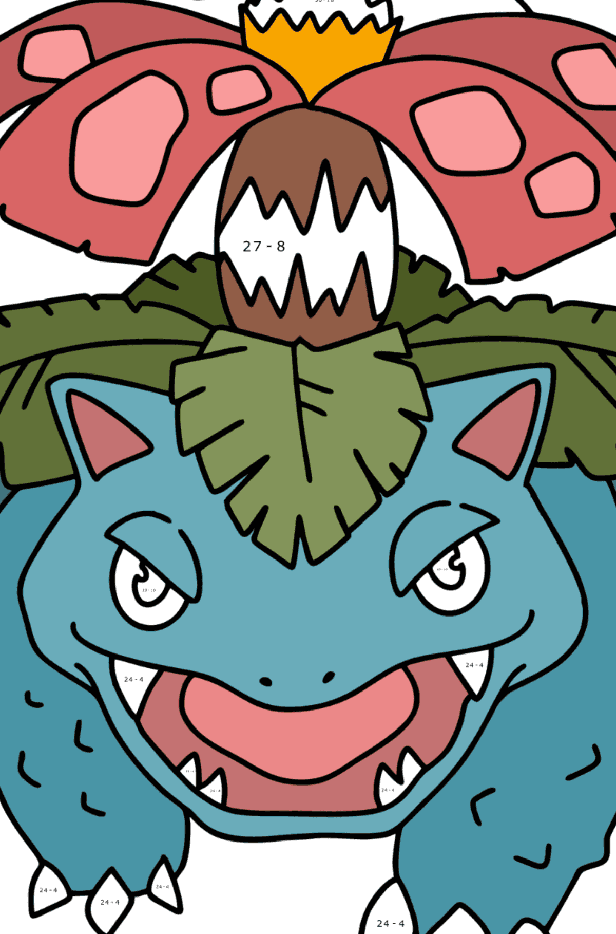 Målarbild Pokémon Go Venusaur - Matematik Färgläggning - Subtraktion för barn