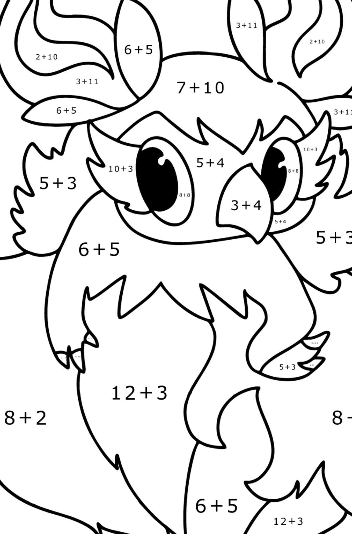 Colouring page Pokémon X and Y Aromatisse - Math Coloring - Addition for Kids