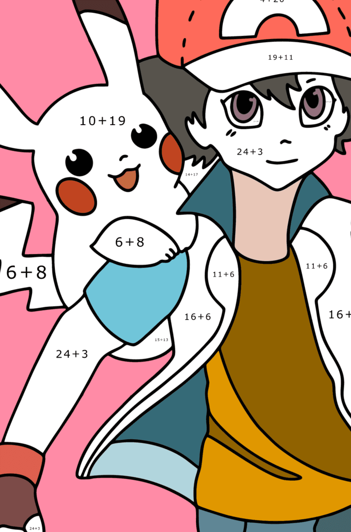 Tegning til fargelegging Ash Ketchum - Matematisk fargeleggingsside - addisjon for barn