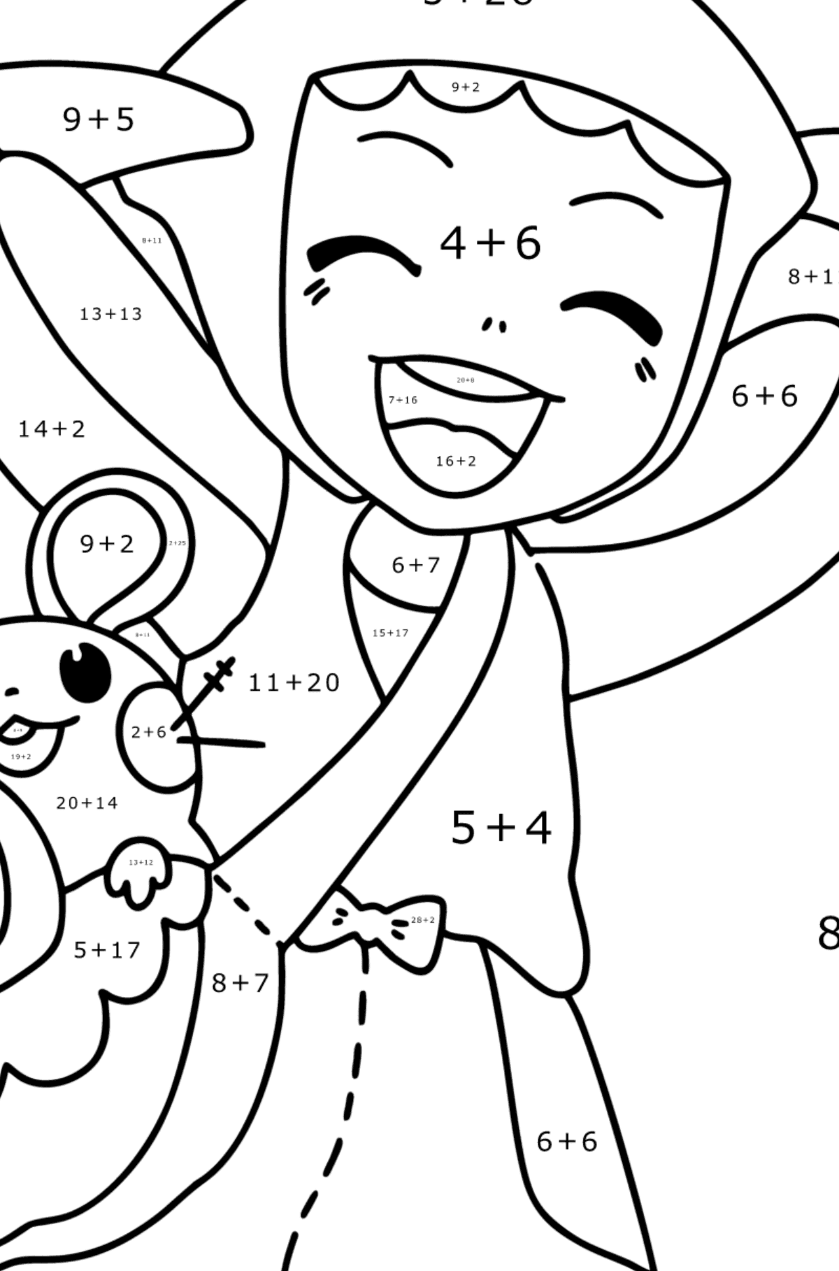 Tegning til fargelegging Pokémon XY Bonnie - Matematisk fargeleggingsside - addisjon for barn
