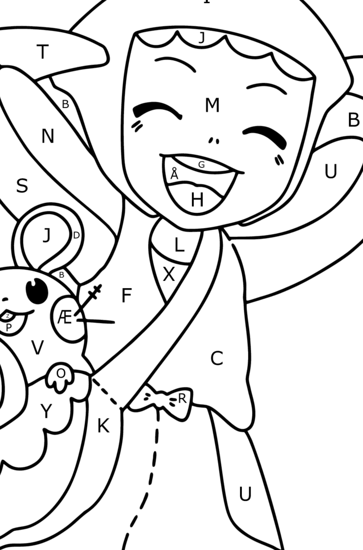 Tegning til fargelegging Pokémon XY Bonnie - Fargelegge etter bokstaver for barn