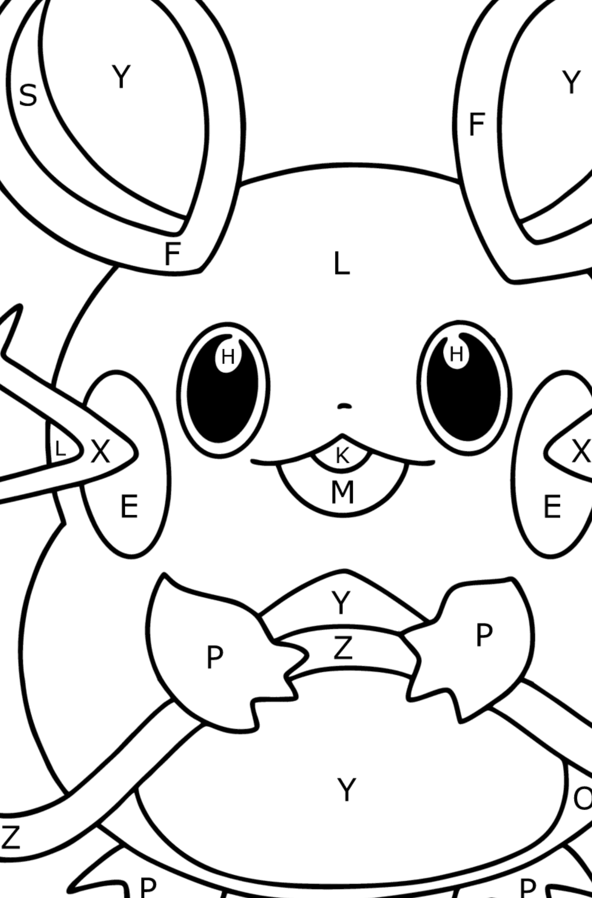 Colouring page Pokémon X and Y Dedenne - Coloring by Letters for Kids
