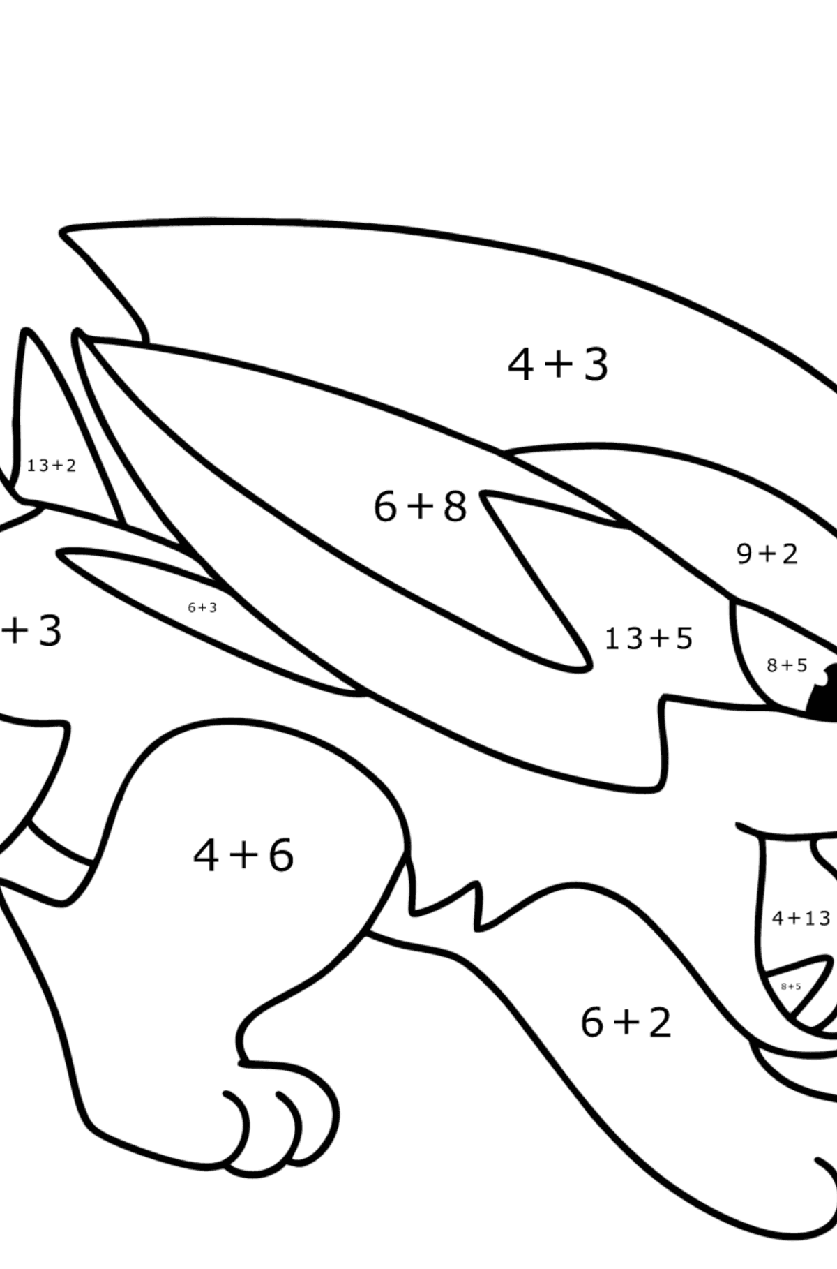 Dibujo de Pokémon XY Electrike para colorear - Colorear con Matemáticas - Sumas para Niños