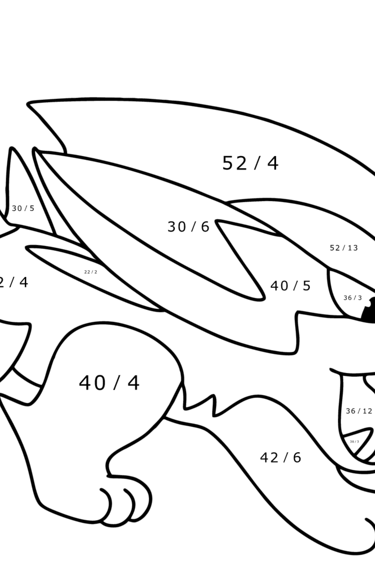 Dibujo de Pokémon XY Electrike para colorear - Colorear con Matemáticas - Divisiones para Niños