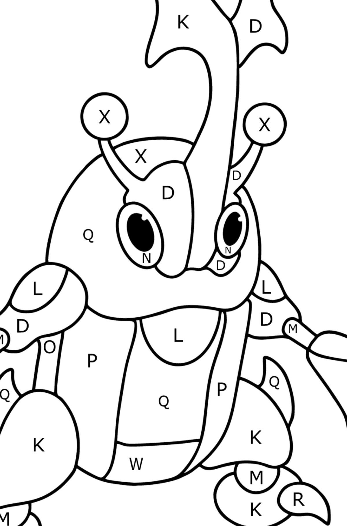 Colouring page Pokémon X and Y Heracross - Coloring by Letters for Kids