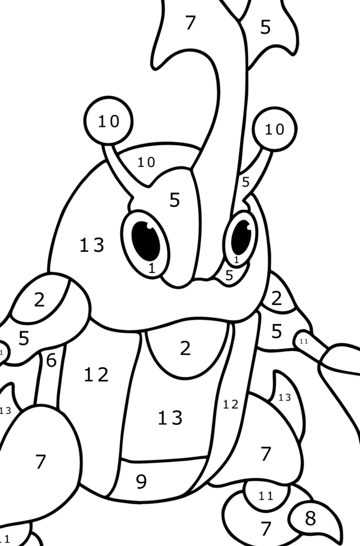 Colouring page Pokémon X and Y Heracross - Coloring by Numbers for Kids