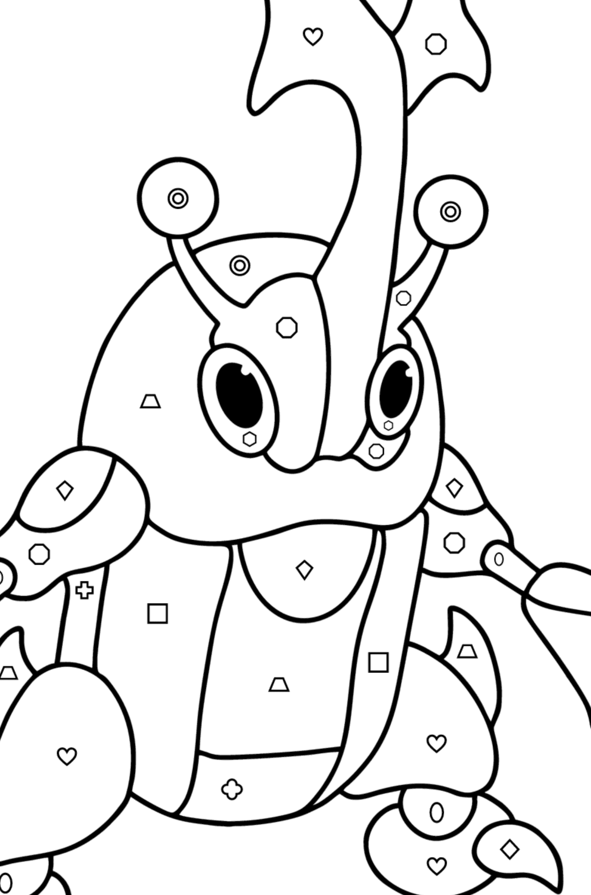 Colouring page Pokémon X and Y Heracross - Coloring by Geometric Shapes for Kids