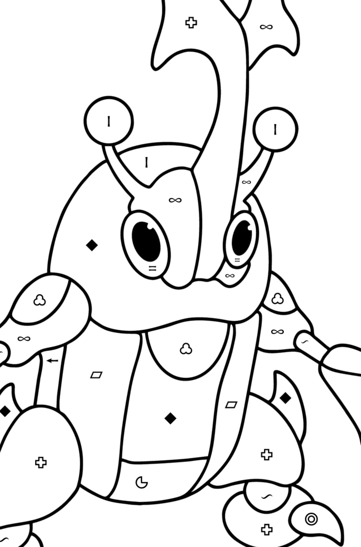 Colouring page Pokémon X and Y Heracross - Coloring by Symbols and Geometric Shapes for Kids