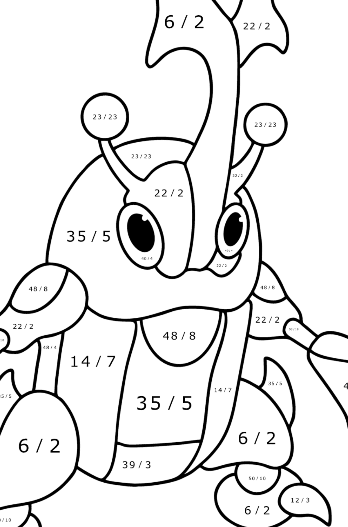 Tegning til fargelegging Pokémon XY Heracross - Matematisk fargeleggingsside - divisjon for barn