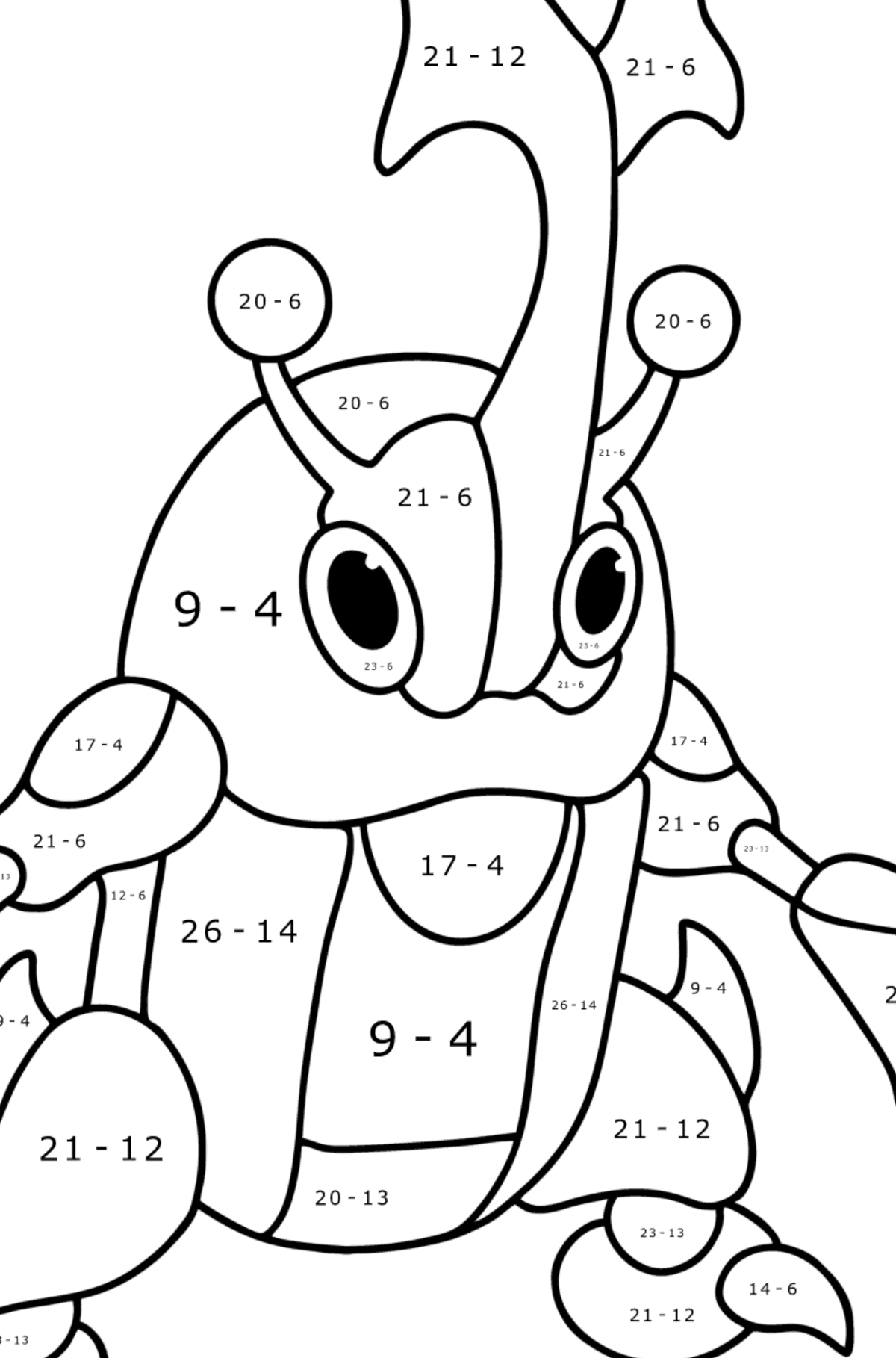 Colouring page Pokémon X and Y Heracross - Math Coloring - Subtraction for Kids